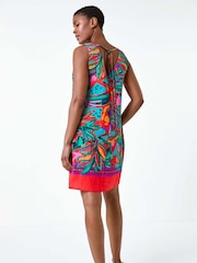 Roman Red Tropical Border Tie Detail Shift Dress - Image 2 of 5