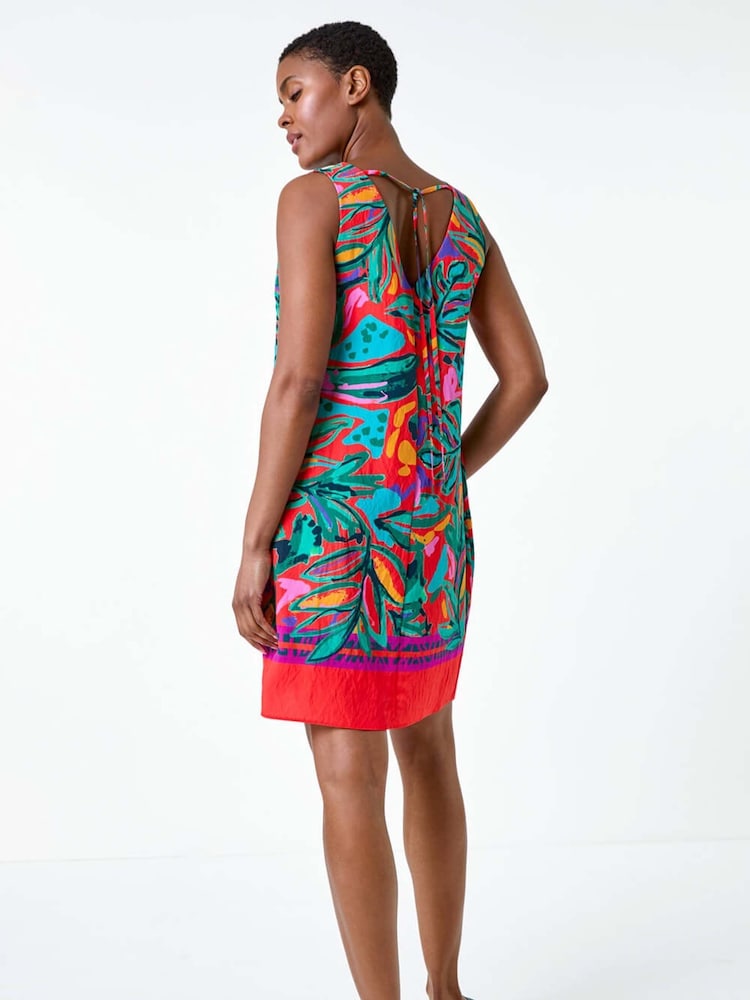 Roman Red Tropical Border Tie Detail Shift Dress - Image 2 of 5