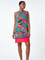Roman Red Tropical Border Tie Detail Shift Dress - Image 3 of 5