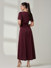 Jolie Moi Burgundy Red Wrap Bodice Super Smooth Jersey Maxi Dress - Image 2 of 6