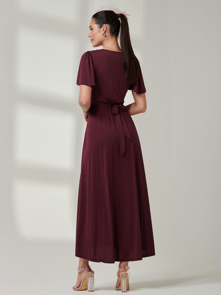 Jolie Moi Burgundy Red Wrap Bodice Super Smooth Jersey Maxi Dress - Image 2 of 6