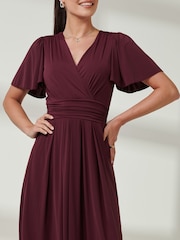 Jolie Moi Burgundy Red Wrap Bodice Super Smooth Jersey Maxi Dress - Image 3 of 6