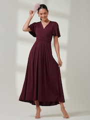 Jolie Moi Burgundy Red Wrap Bodice Super Smooth Jersey Maxi Dress - Image 4 of 6