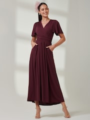 Jolie Moi Burgundy Red Wrap Bodice Super Smooth Jersey Maxi Dress - Image 5 of 6