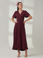Jolie Moi Burgundy Red Wrap Bodice Super Smooth Jersey Maxi Dress - Image 6 of 6