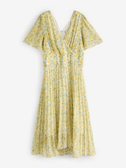 Jolie Moi Yellow & Blue Floral Pleated Dip Hem Chiffon Maxi Dress - Image 7 of 7