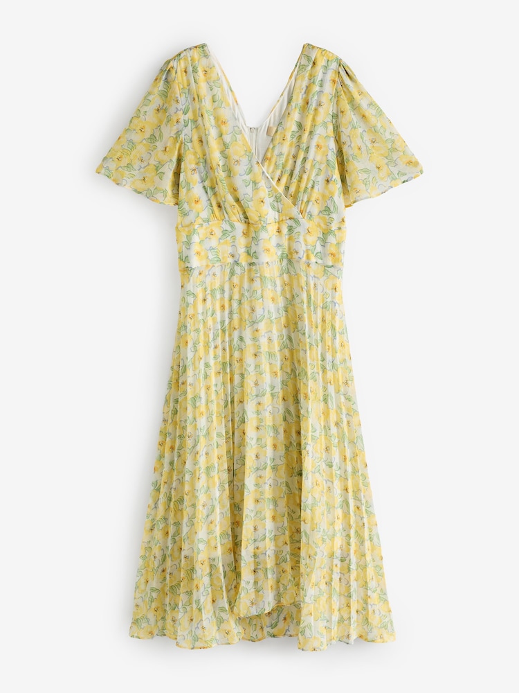 Jolie Moi Yellow & Blue Floral Pleated Dip Hem Chiffon Maxi Dress - Image 7 of 7