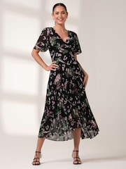 Jolie Moi Black Pleated Dip Hem Chiffon Maxi Dress - Image 1 of 6