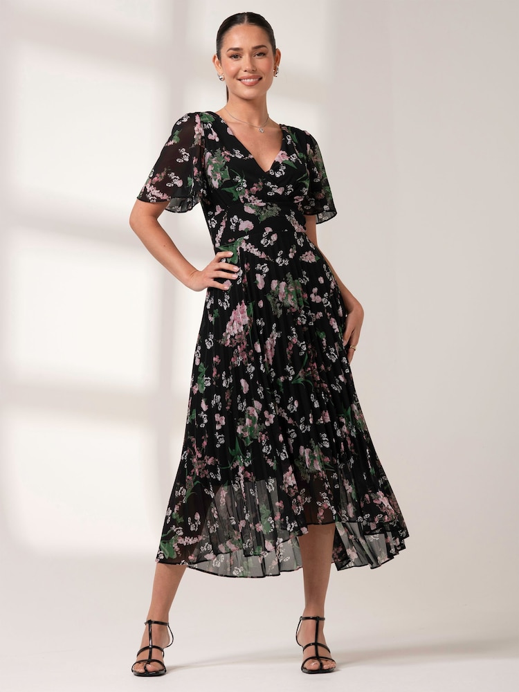 Negro - Vestido largo de gasa plisado con bajo asimétrico de Jolie Moi - Imagen 1 de 6 Negro - Vestido largo de gasa plisado con bajo asimétrico de Jolie Moi - Imagen 1 de 6