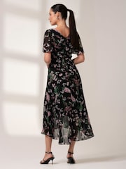 Jolie Moi Black Pleated Dip Hem Chiffon Maxi Dress - Image 2 of 6