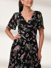 Jolie Moi Black Pleated Dip Hem Chiffon Maxi Dress - Image 3 of 6