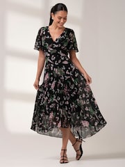 Jolie Moi Black Pleated Dip Hem Chiffon Maxi Dress - Image 4 of 6