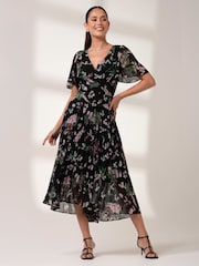 Jolie Moi Black Pleated Dip Hem Chiffon Maxi Dress - Image 6 of 6
