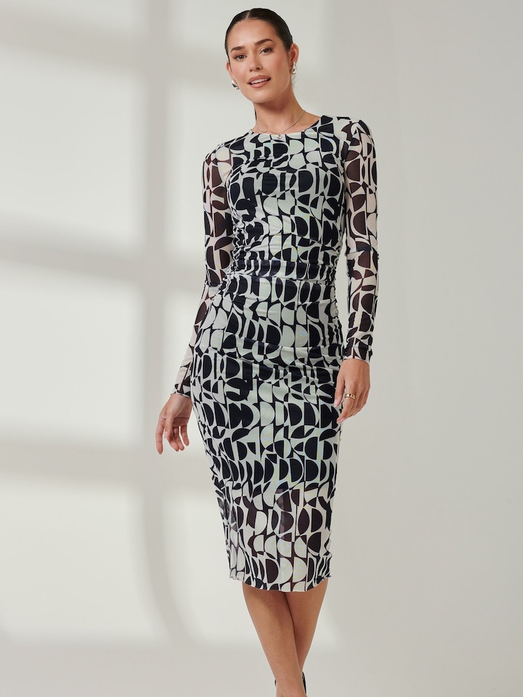 Jolie Moi Langærmet Mesh Bodycon Maxikjole - Image 1 of 6