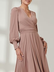 Jolie Moi Pink Wrap Bodice Super Smooth Jersey Maxi Dress - Image 3 of 6