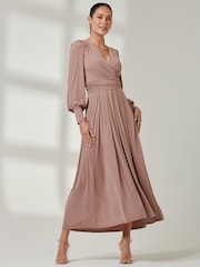 Jolie Moi Pink Wrap Bodice Super Smooth Jersey Maxi Dress - Image 4 of 6