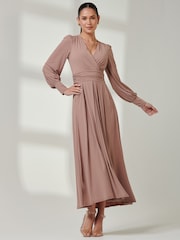 Jolie Moi Pink Wrap Bodice Super Smooth Jersey Maxi Dress - Image 5 of 6