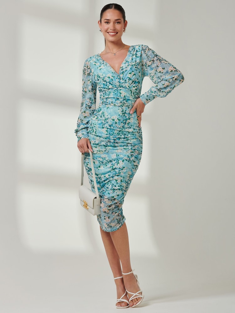 Jolie Moi Green Long Sleeve Soft Silky Jersey Maxi Dress - Image 1 of 6