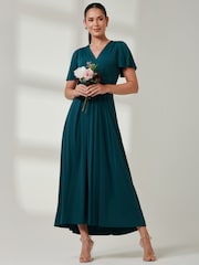 Jolie Moi Green Wrap Bodice Super Smooth Jersey Maxi Dress - Image 1 of 6