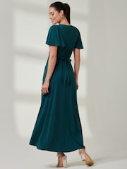 Jolie Moi Green Wrap Bodice Super Smooth Jersey Maxi Dress - Image 2 of 6