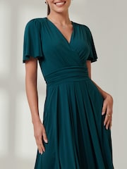 Jolie Moi Green Wrap Bodice Super Smooth Jersey Maxi Dress - Image 3 of 6