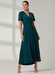 Jolie Moi Green Wrap Bodice Super Smooth Jersey Maxi Dress - Image 4 of 6