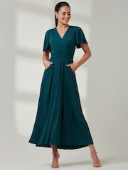 Jolie Moi Green Wrap Bodice Super Smooth Jersey Maxi Dress - Image 5 of 6