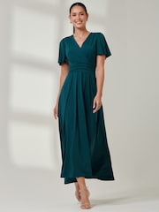 Jolie Moi Green Wrap Bodice Super Smooth Jersey Maxi Dress - Image 6 of 6