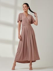 Jolie Moi Pink Angel Sleeve Super Smooth Jersey Maxi Dress - Image 1 of 6