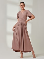 Jolie Moi Pink Angel Sleeve Super Smooth Jersey Maxi Dress - Image 5 of 6