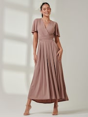 Jolie Moi Pink Angel Sleeve Super Smooth Jersey Maxi Dress - Image 6 of 6
