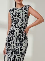 Jolie Moi Blue Shoulder Pad Mesh Bodycon Dress - Image 3 of 6