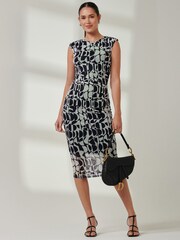 Jolie Moi Blue Shoulder Pad Mesh Bodycon Dress - Image 4 of 6