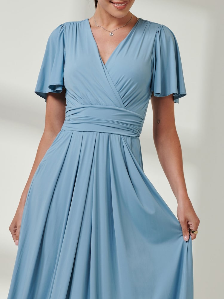 Jolie Moi Light Blue Angel Sleeve Super Smooth Jersey Maxi Dress - Image 3 of 6