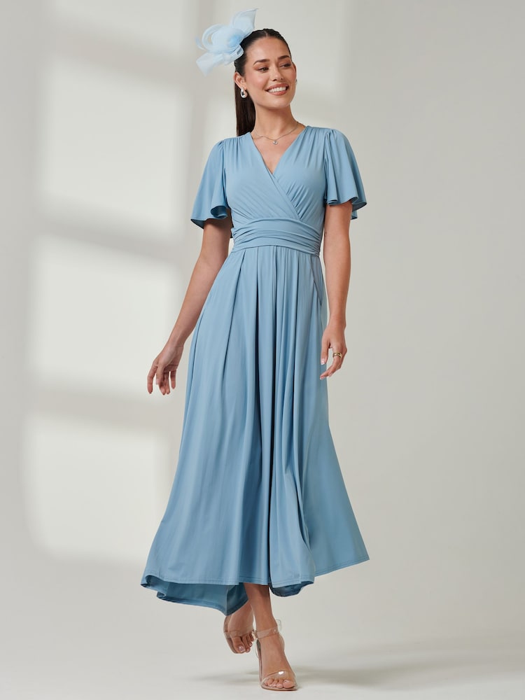 Jolie Moi Light Blue Angel Sleeve Super Smooth Jersey Maxi Dress - Image 4 of 6