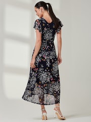 Jolie Moi Mid Blue Wrap Dip Hem Mesh Maxi Dress - Image 2 of 6