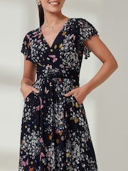 Jolie Moi Mid Blue Wrap Dip Hem Mesh Maxi Dress - Image 3 of 6