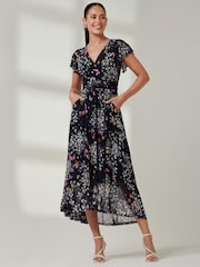 Jolie Moi Mid Blue Wrap Dip Hem Mesh Maxi Dress - Image 4 of 6