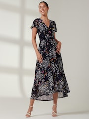 Jolie Moi Mid Blue Wrap Dip Hem Mesh Maxi Dress - Image 5 of 6