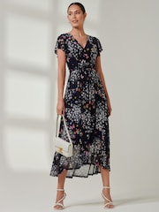 Jolie Moi Mid Blue Wrap Dip Hem Mesh Maxi Dress - Image 6 of 6
