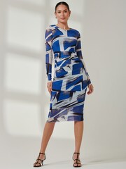Jolie Moi Mid Blue Long Sleeve Mesh Bodycon Maxi Dress - Image 1 of 6
