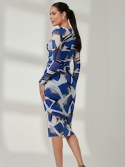 Jolie Moi Mid Blue Long Sleeve Mesh Bodycon Maxi Dress - Image 2 of 6