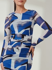 Jolie Moi Mid Blue Long Sleeve Mesh Bodycon Maxi Dress - Image 4 of 6