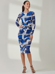 Jolie Moi Mid Blue Long Sleeve Mesh Bodycon Maxi Dress - Image 5 of 6