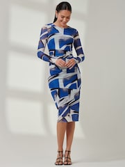 Jolie Moi Mid Blue Long Sleeve Mesh Bodycon Maxi Dress - Image 6 of 6