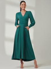 Jolie Moi Green Wrap Bodice Super Smooth Jersey Maxi Dress - Image 1 of 5