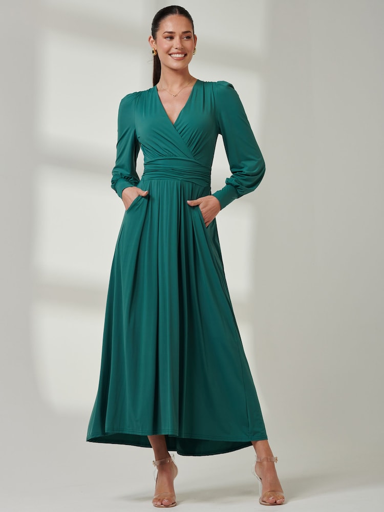 Jolie Moi Green Wrap Bodice Super Smooth Jersey Maxi Dress - Image 1 of 5