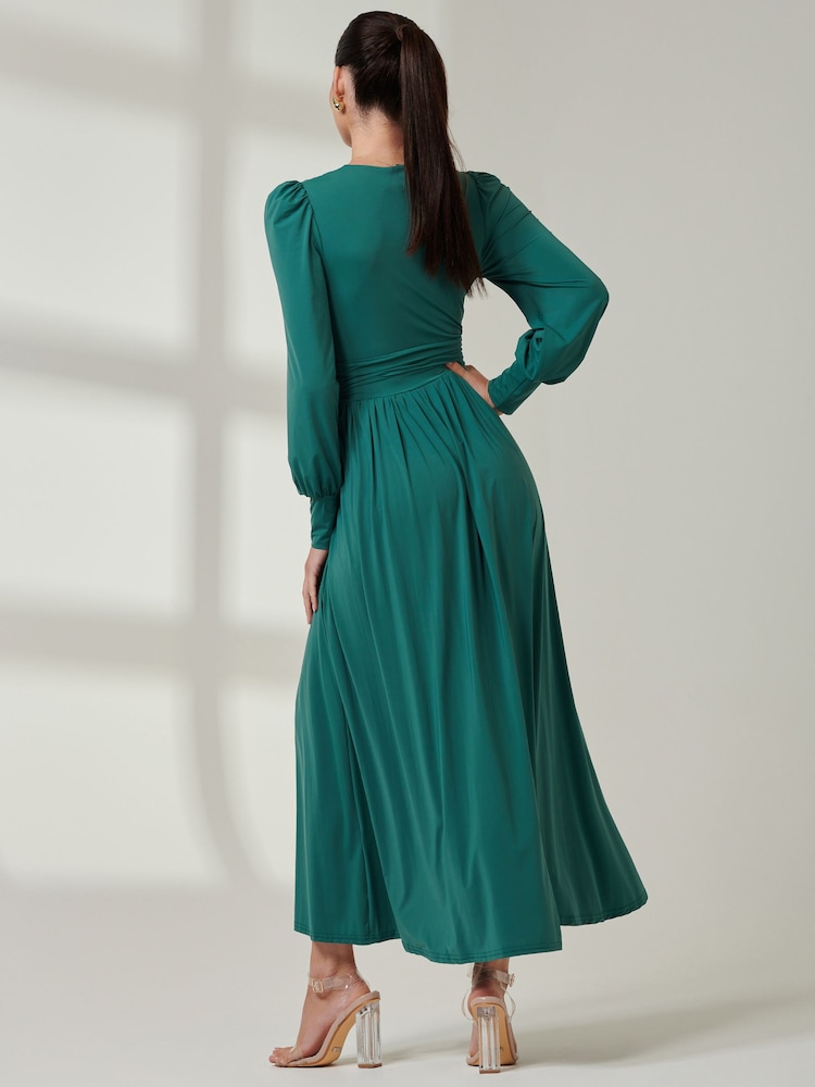 Jolie Moi Green Wrap Bodice Super Smooth Jersey Maxi Dress - Image 2 of 5