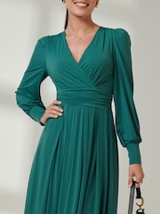 Jolie Moi Green Wrap Bodice Super Smooth Jersey Maxi Dress - Image 3 of 5