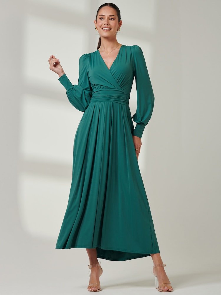 Jolie Moi Green Wrap Bodice Super Smooth Jersey Maxi Dress - Image 5 of 5